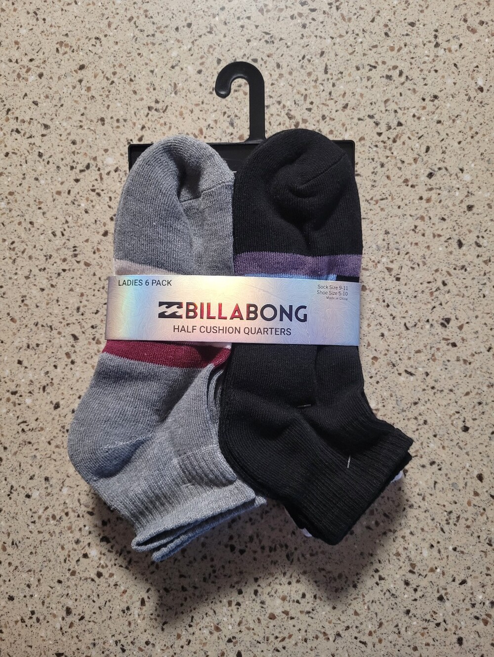 6-Pair Billabong Womens Shoe Size 5-10 Cushion Half Quarter Socks Logo